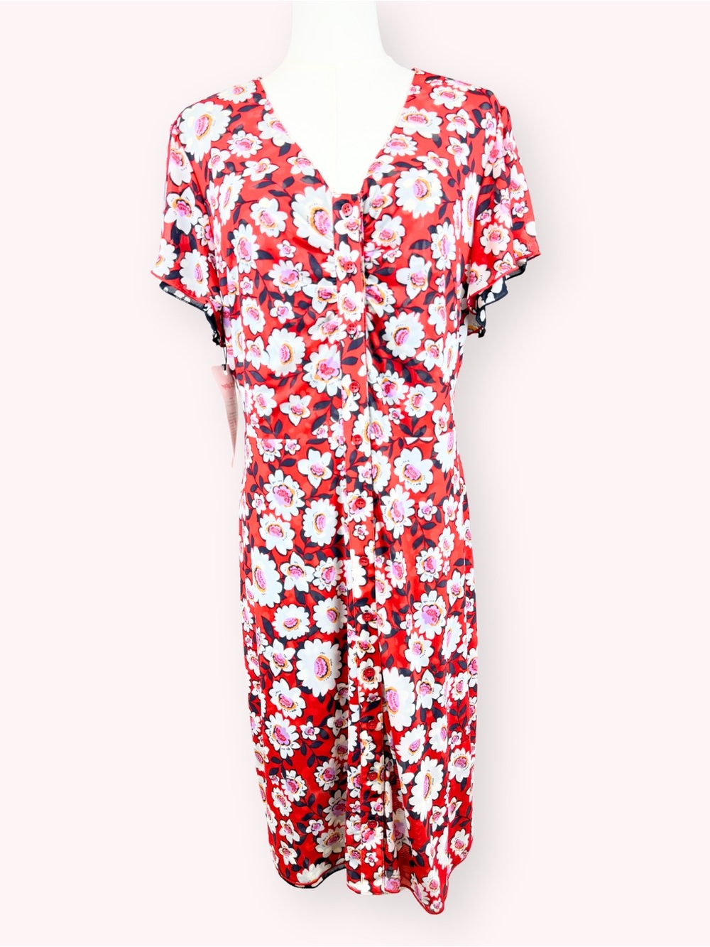 NWT Cabi Gemini Reversible Mesh Midi Dress Size M Red Floral #6577
